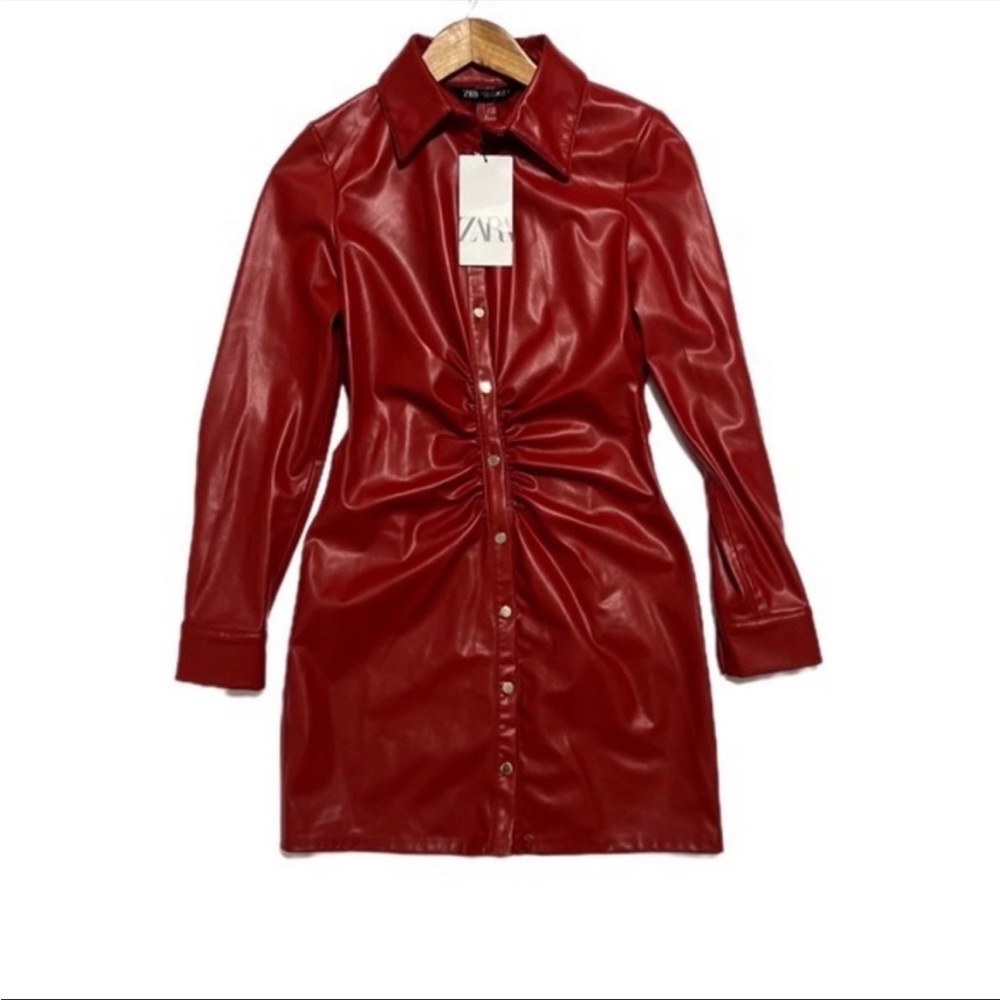 Zara Faux Leather Red Mini Dress